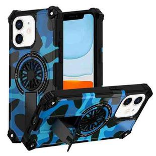 For iPhone 11 Camouflage Kickstand Rotating Shaft MagSafe Phone Case(Blue Camouflage)