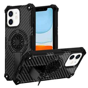For iPhone 11 Camouflage Kickstand Rotating Shaft MagSafe Phone Case(Carbon Fiber Black)