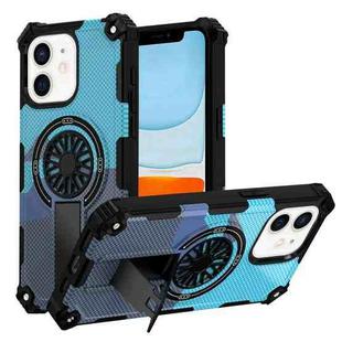 For iPhone 11 Camouflage Kickstand Rotating Shaft MagSafe Phone Case(Carbon Fiber Sky Blue)