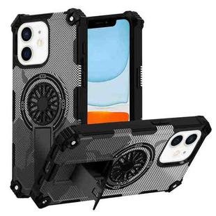 For iPhone 11 Camouflage Kickstand Rotating Shaft MagSafe Phone Case(Carbon Fiber Grey)
