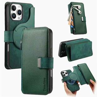 For iPhone 16 Pro Max CaseNeo MagSafe RFID Anti-theft Zipper Wallet Retro Leather Phone Case(Green)