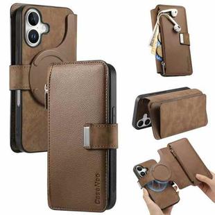 For iPhone 16 CaseNeo MagSafe RFID Anti-theft Zipper Wallet Retro Leather Phone Case(Brown)