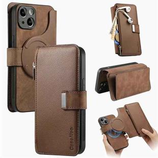 For iPhone 14 CaseNeo MagSafe RFID Anti-theft Zipper Wallet Retro Leather Phone Case(Brown)
