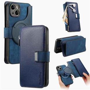 For iPhone 14 CaseNeo MagSafe RFID Anti-theft Zipper Wallet Retro Leather Phone Case(Blue)