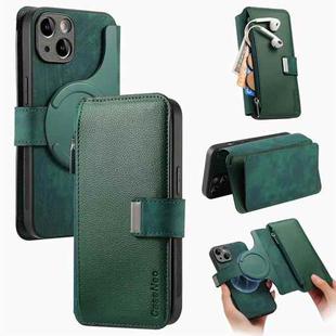 For iPhone 14 CaseNeo MagSafe RFID Anti-theft Zipper Wallet Retro Leather Phone Case(Green)