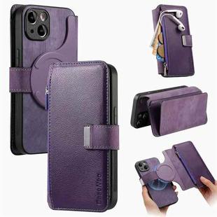 For iPhone 14 CaseNeo MagSafe RFID Anti-theft Zipper Wallet Retro Leather Phone Case(Purple)