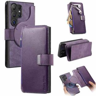 For Samsung Galaxy S25 Ultra 5G CaseNeo MagSafe RFID Anti-theft Zipper Wallet Retro Leather Phone Case(Purple)