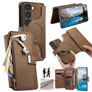 For Samsung Galaxy S23 5G CaseNeo MagSafe RFID Anti-theft Zipper Wallet Retro Leather Phone Case(Brown)
