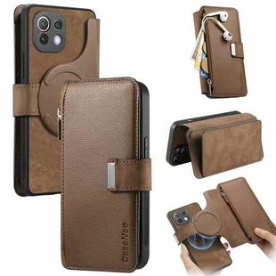 For Xiaomi Mi 11 Lite CaseNeo MagSafe RFID Anti-theft Zipper Wallet Retro Leather Phone Case(Brown)