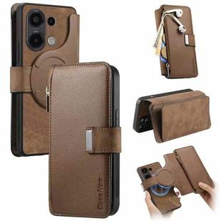 For Redmi Note 13 4G CaseNeo MagSafe RFID Anti-theft Zipper Wallet Retro Leather Phone Case(Brown)