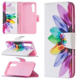 For OPPO Realme 6 Colored Drawing Pattern Horizontal Flip Leather Case with Holder & Card Slots & Wallet(Sun Flower)