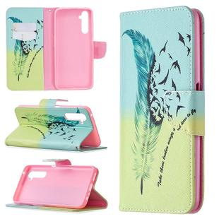 For OPPO Realme 6 Pro Colored Drawing Pattern Horizontal Flip Leather Case with Holder & Card Slots & Wallet(Feather)