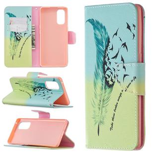For OPPO Reno4 Pro 5G Colored Drawing Pattern Horizontal Flip Leather Case with Holder & Card Slots & Wallet(Feather)