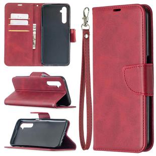 For OPPO Realme 6 Retro Lambskin Texture Pure Color Horizontal Flip PU Leather Case, with Holder & Card Slots & Wallet & Lanyard(Red)