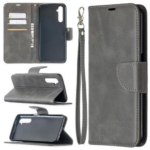 For OPPO Realme 6 Retro Lambskin Texture Pure Color Horizontal Flip PU Leather Case, with Holder & Card Slots & Wallet & Lanyard(Grey)