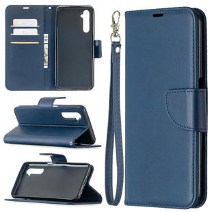 For OPPO Realme 6 Retro Lambskin Texture Pure Color Horizontal Flip PU Leather Case, with Holder & Card Slots & Wallet & Lanyard(Blue)