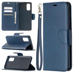 For OPPO Reno4 Pro 5G Retro Lambskin Texture Pure Color Horizontal Flip PU Leather Case, with Holder & Card Slots & Wallet & Lanyard(Blue)