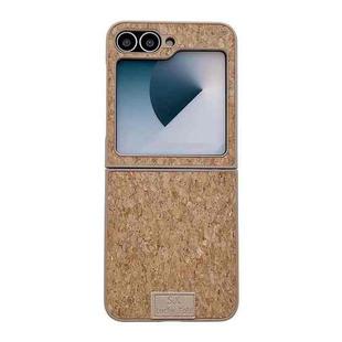 For Samsung Galaxy Z Flip6 5G Lamb Leather Cork PU + PC Brown Phone Case(Leather Texture)
