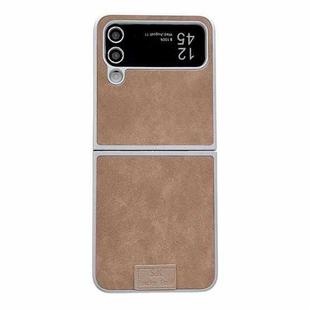 For Samsung Galaxy Z Flip4 5G Lamb Leather Cork PU + PC Brown Phone Case(Silver Edge)