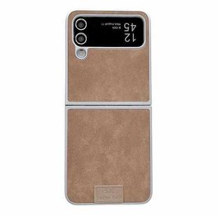 For Samsung Galaxy Z Flip3 5G Lamb Leather Cork PU + PC Brown Phone Case(Silver Edge)