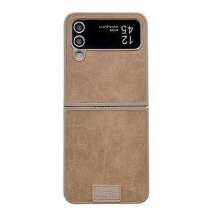 For Samsung Galaxy Z Flip3 5G Lamb Leather Cork PU + PC Brown Phone Case(Brown Edge)