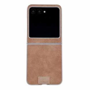For Motorola Razr 50 / 60 Lamb Leather Cork PU + PC Brown Phone Case(Silver Edge)