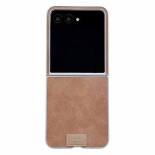 For Motorola Razr 50 Ultra Lamb Leather Cork PU + PC Brown Phone Case(Silver Edge)