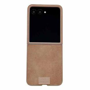 For Motorola Razr 60 Ultra Lamb Leather Cork PU + PC Brown Phone Case(Brown Edge)