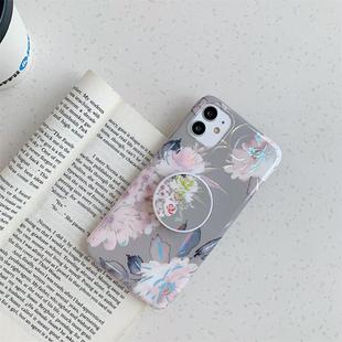 For iPhone 11 Pro Max Colorful Laser Flower Series TPU Mobile Phone Case with Folding Holder(Pink Flower)