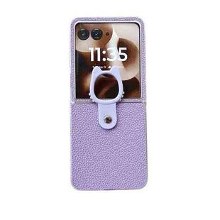 For Motorola Razr 50 Ultra Transparent Frame Jelly PU + PC Phone Case with Ring Holder(Purple)