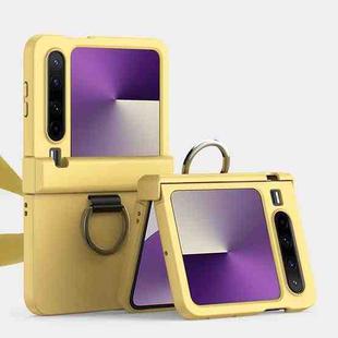 For Huawei Pura X Three Parts PC Skin Feel Shockproof Phone Case with Ring(Lemon Yellow)