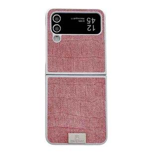 For Samsung Galaxy Z Flip4 5G Silver Frame Denim PU + PC Phone Case(Pink)