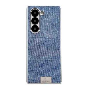 For Samsung Galaxy Z Fold6 5G Silver Frame Denim PU + PC Phone Case(Blue)