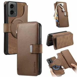 For Motorola Moto G 2024 5G CaseNeo MagSafe RFID Anti-theft Zipper Wallet Retro Leather Phone Case(Brown)