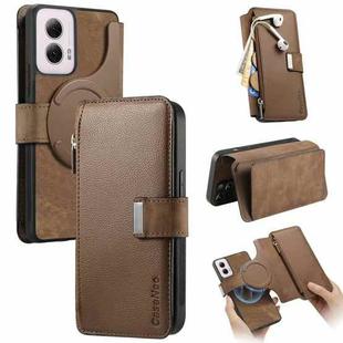 For Motorola Moto G Power 2024 CaseNeo MagSafe RFID Anti-theft Zipper Wallet Retro Leather Phone Case(Brown)