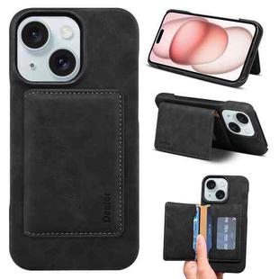 For iPhone 15 Denior D27 Retro Texture RFID MagSafe Photo Frame Card-slot Phone Case(Black)
