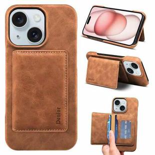 For iPhone 15 Denior D27 Retro Texture RFID MagSafe Photo Frame Card-slot Phone Case(Brown)