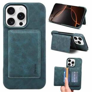 For iPhone 16 Pro Max Denior D27 Retro Texture RFID MagSafe Photo Frame Card-slot Phone Case(Blue)