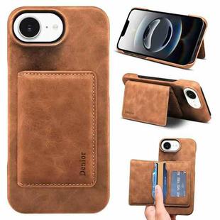 For iPhone 16e Denior D27 Retro Texture RFID MagSafe Photo Frame Card-slot Phone Case(Brown)