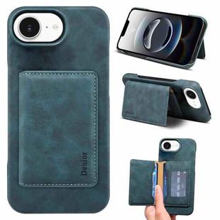 For iPhone 16e Denior D27 Retro Texture RFID MagSafe Photo Frame Card-slot Phone Case(Blue)