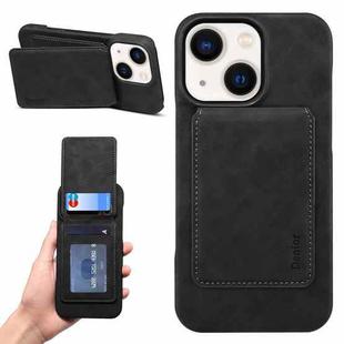For iPhone 14 / 13 Denior D28 Retro Texture RFID MagSafe Vertical Flip Card-slot Phone Case(Black)