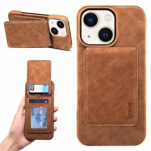 For iPhone 15 Denior D28 Retro Texture RFID MagSafe Vertical Flip Card-slot Phone Case(Brown)