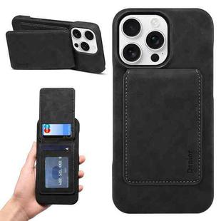 For iPhone 15 Pro Denior D28 Retro Texture RFID MagSafe Vertical Flip Card-slot Phone Case(Black)