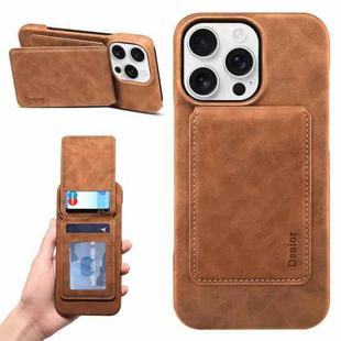 For iPhone 15 Pro Max Denior D28 Retro Texture RFID MagSafe Vertical Flip Card-slot Phone Case(Brown)