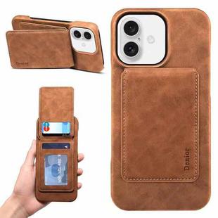 For iPhone 16 Denior D28 Retro Texture RFID MagSafe Vertical Flip Card-slot Phone Case(Brown)