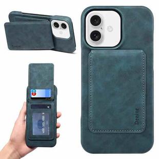 For iPhone 16 Denior D28 Retro Texture RFID MagSafe Vertical Flip Card-slot Phone Case(Blue)