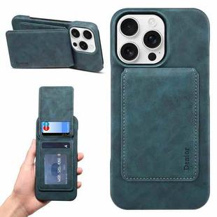 For iPhone 16 Pro Max Denior D28 Retro Texture RFID MagSafe Vertical Flip Card-slot Phone Case(Blue)