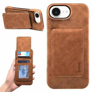 For iPhone 16e Denior D28 Retro Texture RFID MagSafe Vertical Flip Card-slot Phone Case(Brown)