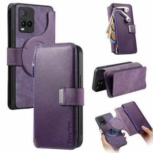For vivo Y21s / Y32 / Y21 2021 CaseNeo MagSafe RFID Anti-theft Zipper Wallet Retro Leather Phone Case(Purple)
