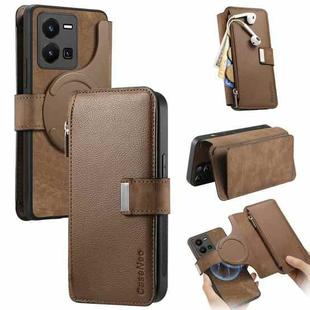For vivo Y35 4G 2022 CaseNeo MagSafe RFID Anti-theft Zipper Wallet Retro Leather Phone Case(Brown)